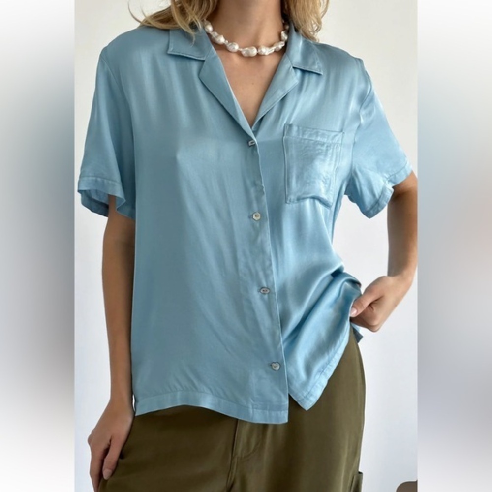 DONNI. Light Blue Short Sleeve Button Down Shirt